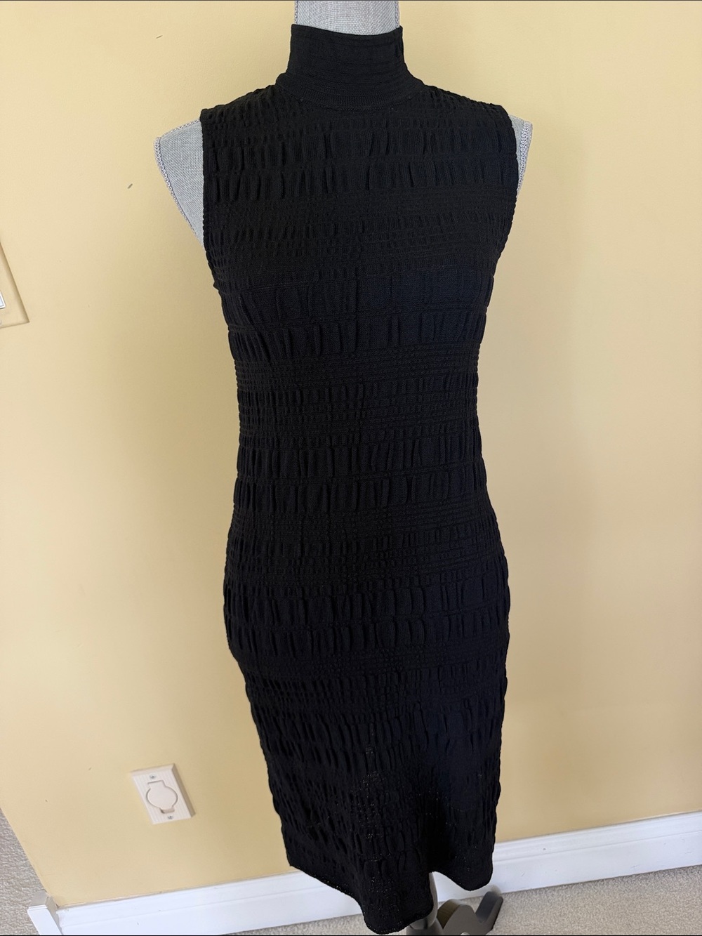 St. John Black Sleeveless Mock Neck Knit Dress